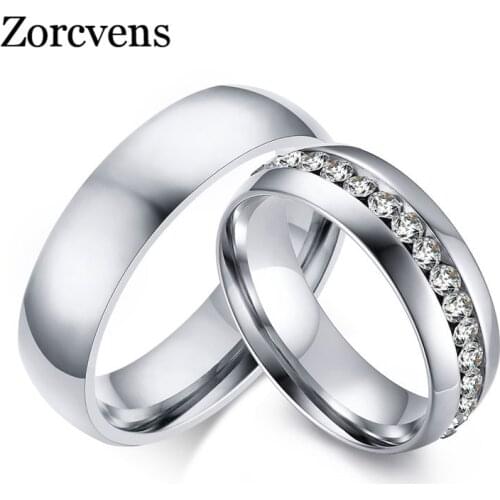 ZORCVENS New Fashion Silver-Color Engagement Rings for Women Men Jewelry Lover 6MM Stainless Steel Wedding Bands Ring Wholesale