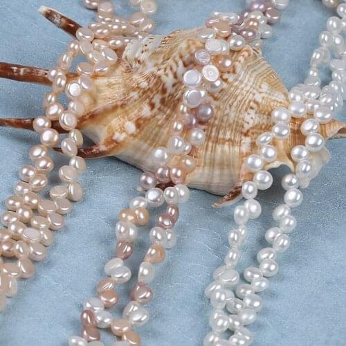 7-8mm A grade Wholesale Natural White Pink Purple Freshwater Button Shape Pearl Top Drilled Hole Loose Pearl Strands