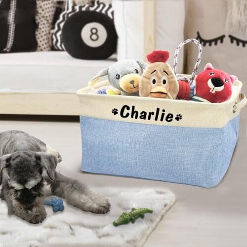Personalized Pet Dog Toy Storage Basket Dog Canvas Bag Foldable Pet Toys Linen Storage Box Bins Dog Accessories Pet