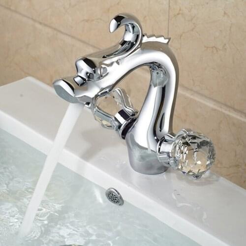 Polished Chrome Dual Handle Bathroom Vessel Sink Mixer Faucet Deck Mount Brass Dragon Style Basin Mixer Taps