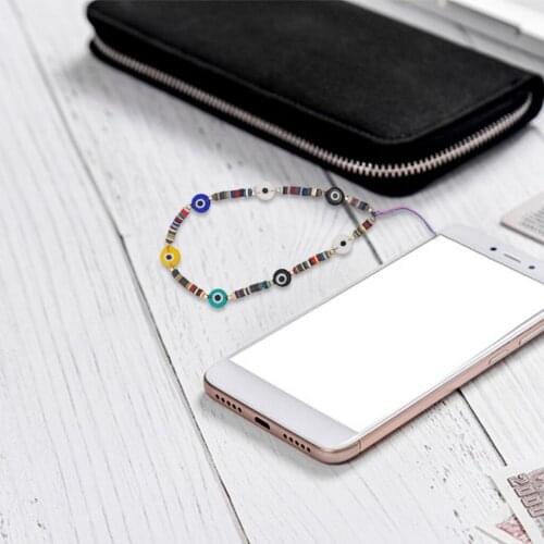 Evil Eye Lucky Beaded Phone Lanyard Boho Wrist Strap Polymer Clay Phone Charm Camera Car Key Wallets MP3 Decoration Accessories