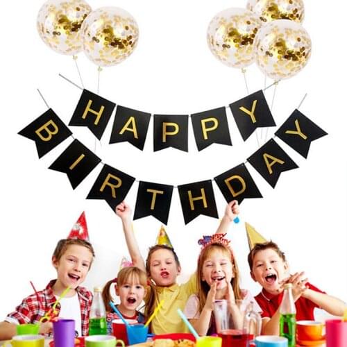 Gold Confetti Balloons 12inch Inflatable Birthday Balloon Pink Happy Birthday paper Banner Birthday Party Decoration Balloon