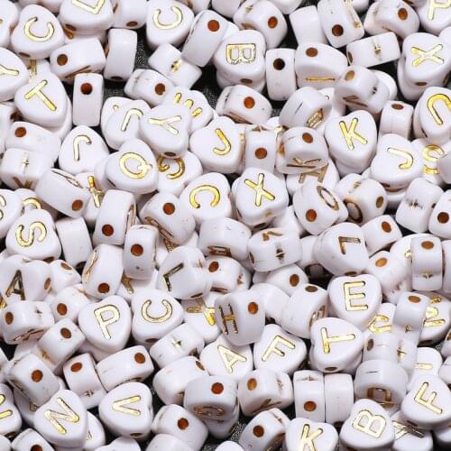 Mixed White and Gold Letter Acrylic Beads Round Flat Alphabet Heart Beads For Jewelry Making Handmade Diy Bracelet Necklace