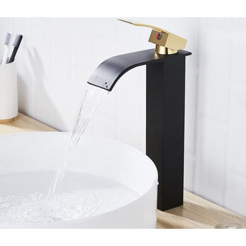 Wholesale and Retail Deck Mount Waterfall Bathroom Faucets Cold and Hot Water Mixer Taps Bathroom Vanity Sink Faucet