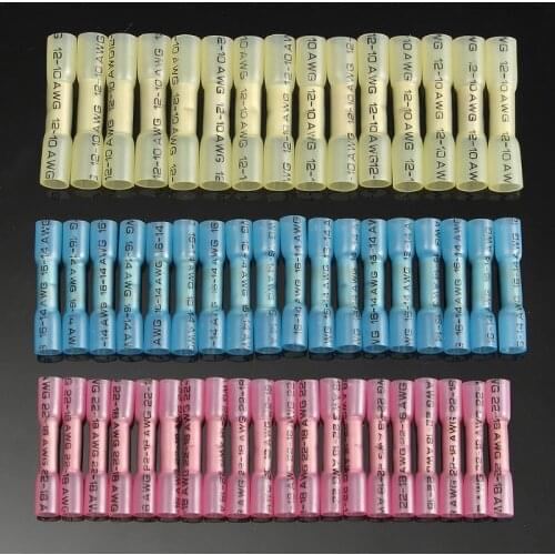 50pcs Heat Shrink Butt Wire Crimp Terminal Connector Electrical Crimp Terminal Red 22-18AWG Blue 16-14AWG Yellow 12-10AWG