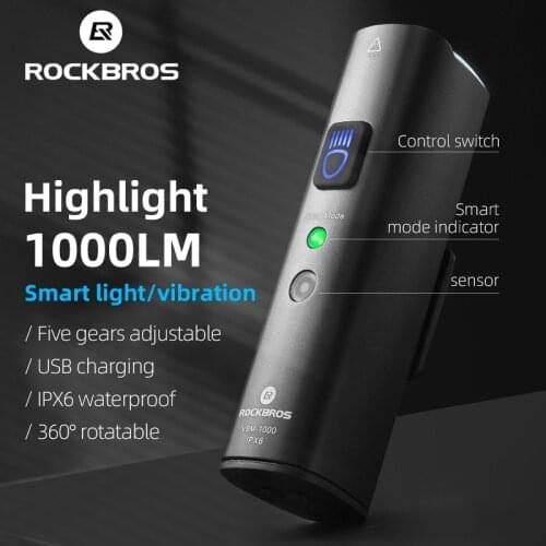 ROCKBROS 1000Lumen Bicycle Light USB Smart Sensing Bike Lamp 4000mAh IPX6 Waterproof LED Headlight MTB Bike Accessories