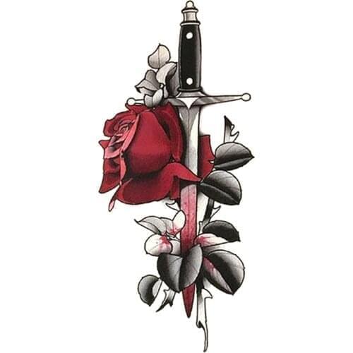 Waterproof Temporary Tattoo Sticker Sexy Red Rose Knife Realistic Design Fake Tattoos Flash Tatoos Arm Body Art for Women Men