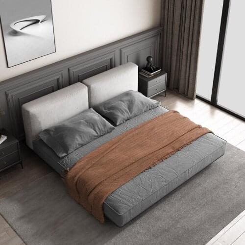 Japanese tatami low bed light luxury fabric soft bag big bed 2m 2.2m cotton linen master bedroom double bed Nordic bed