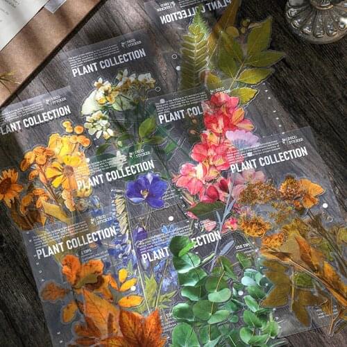 Retro flower mirror space-time mosaic plant decoration sticker diy photo album notebook hand material account stationery sticker