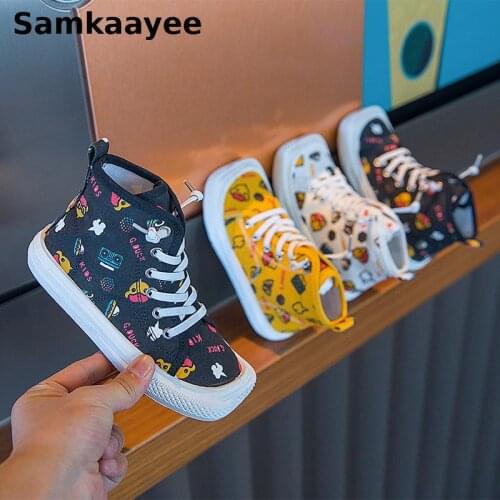 3-18y Children Flat Shoes Kids High Top Canvas Shoes Spring Autumn Baby Girls Boys Graffiti Sneakers Casual Soft Bottom Footwear