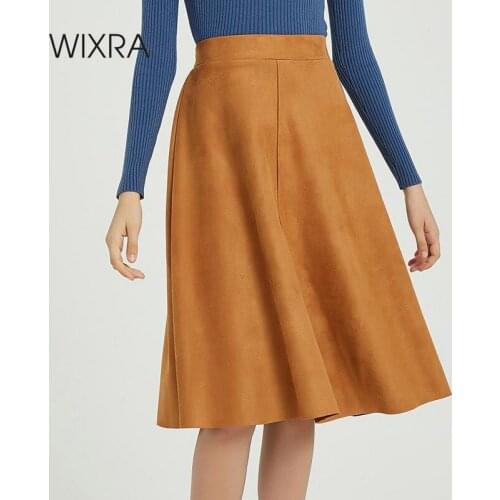Wixra Women A Line Skirts Classic Casual Knee Length Suede Skirt Streetwear Ladies Bottom 2019 Summer Autumn