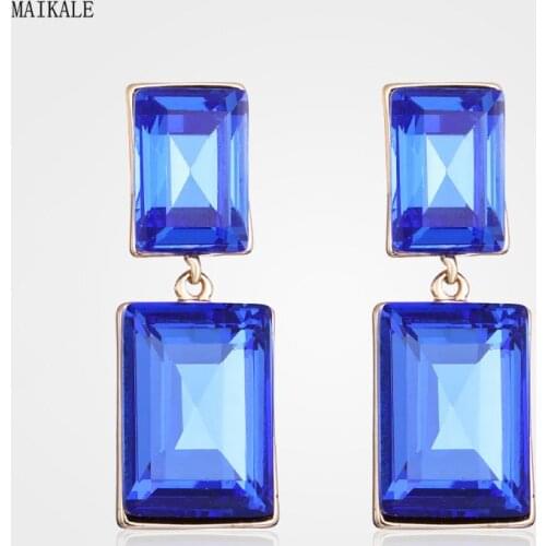 MAIKALE Classic Colorful Austria Crystal Long Earrings Gold Silver Color Glass Drop Earrings for Women Wedding Jewelry Gifts