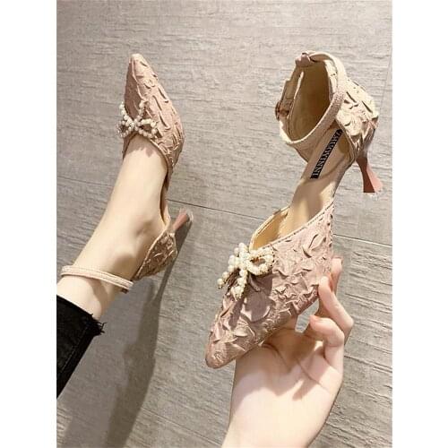 Ladies high heels temperament summer new style elegant pointed bow stiletto buckle high heel sandals pure color simple
