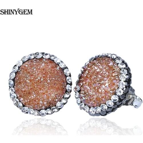 ShinyGem 2020 Trendy Round Zircon Natural Druzy Stud Earrings For Women Sparkling Crystal Gem Stone Silver Color Wedding Gift