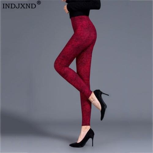 INDJXND Fitness Women Leggings Fashion Print High Waist Elastic Push Up Ankle Length Polyester Leggings Women Black New Bottoms
