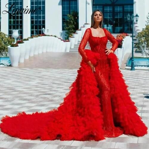 Red Long Sleeves Two Pieces Evening Gowns 2021 Gorgeous Mermaid Party Dress Robe De Soiree Custom Made Plus Size Prom Dresses