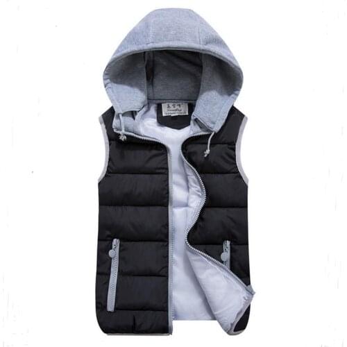 Women autumn winter vest pink black warm cotton wadded hooded with zipper waistcoat plus size 3XL casual short jacket