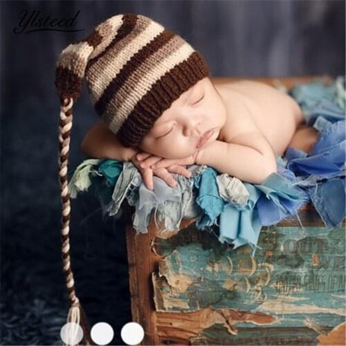 Baby Boy Winter Cap Crochet Stripe Hat with Long Tail Knit Beanies Newborn Photography Accessories Fotografia
