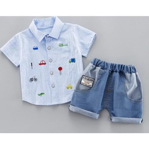 ZWF130 Summer Kids Baby Clothing Set Boys Suit Cotton Baby Short Sleeve Shirt+Shorts Pants 2pcs Suit Fashion 3-10Y