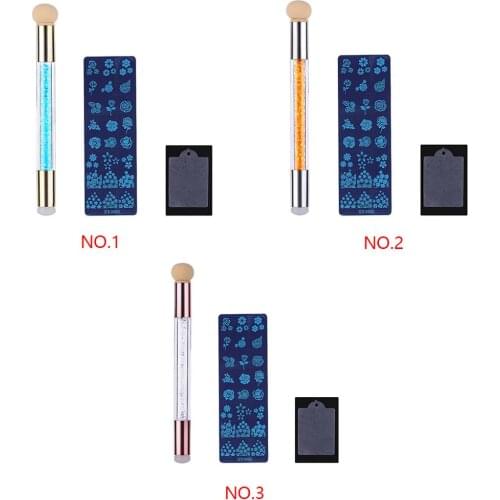 1PC Floral Pattern Stainless Steel Nail Stamping Plate Double-headed Nail Art Pen PVC Scraper Nail Tool Set E077