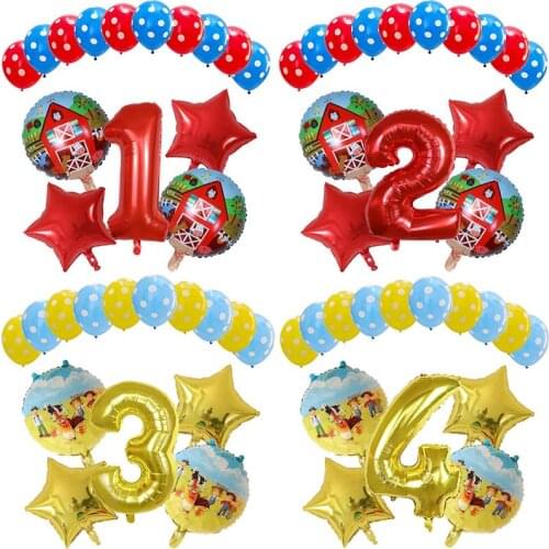 15pcs Farm Theme Balloons 30inch Number Balloon 1st Birthday Party Decor Balloon Toys For Kids Farm Party Air Globos Supplies