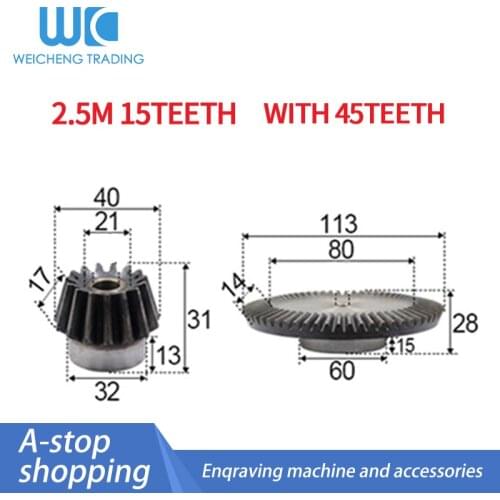 2pcs 1:3 Bevel Gear 2.5Modulus 15Teeth +45 teeth