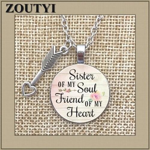 2018/ new soul sister my soul friend charm alloy glass pendant necklace, inspirational necklace, sister jewelry, soul sister