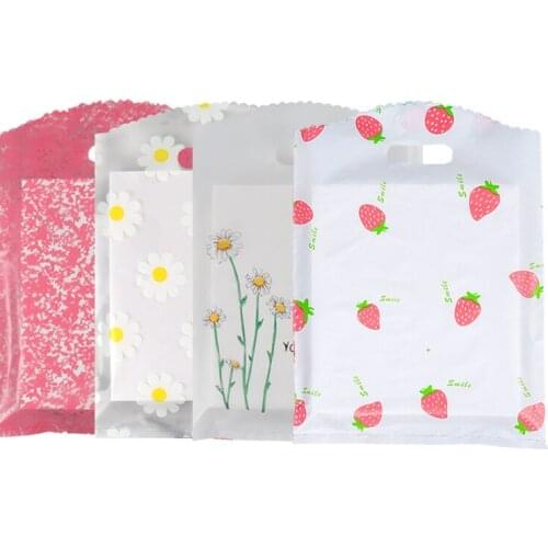 20x26cm Plastic Lace Handle Bags Small Cute Wedding Jewelry Packing Cosmetic Pouches For Candy Cookie Gift Pouches 50pcs