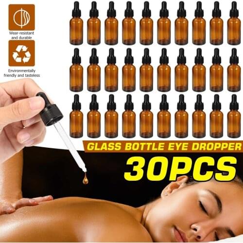 30PCS Amber Blue Drop Amber Bottle Glass Aromatherapy Liquid Dropper essential basic massage oil Pipette Refillable Bottles