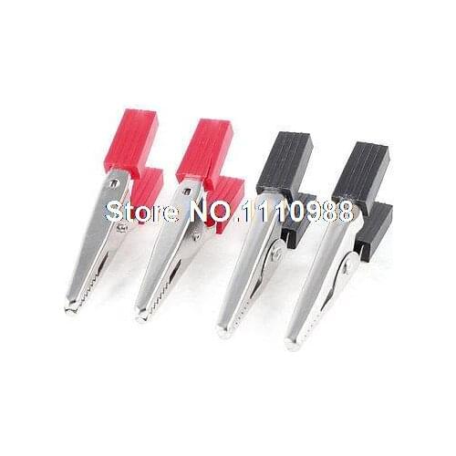 4 x Black Red Nonslip Grip Insulated Test Lead Crocodile Alligator Clips 2"
