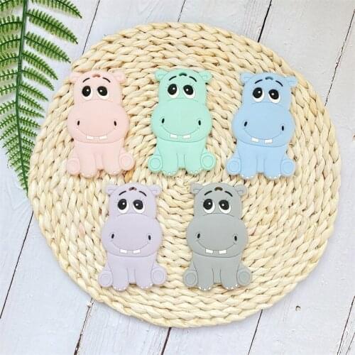 5/10pcs Cartoon Hippo Baby Teether Beads BPA-Free Baby Teething Toy DIY Necklace Pacifier Chain Accessories