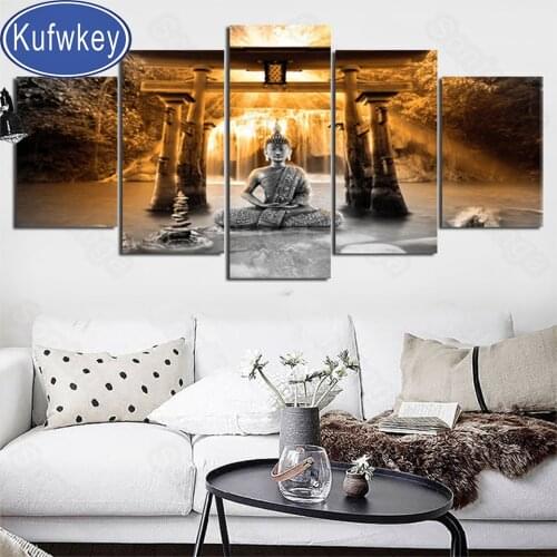 5d diy diamond painting" Golden Buddha Statue"mosaic cross stitch 5 Piece 3d embroidery diamond round square stones Religion