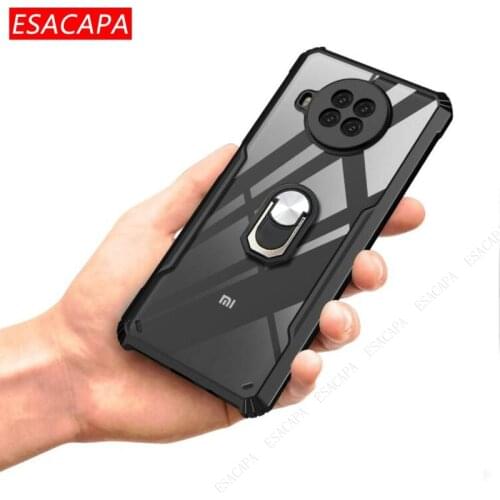 Acrylic Shockproof Phone Case For Xiaomi POCO X3 M3 X2 Transparent Ring Stand Holder Soft Frame Cover For Xiaomi CC9 Pro CC9 E
