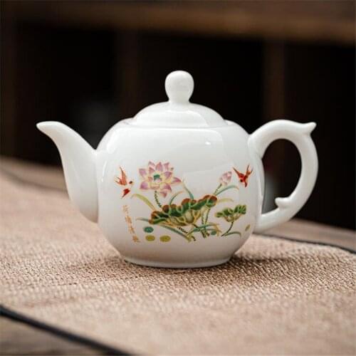 Lotus Rhyme White Porcelain Teapot Single Pot Household Ceramic Purple Clay Teapot Hand Made Tea Ceremony Accessories