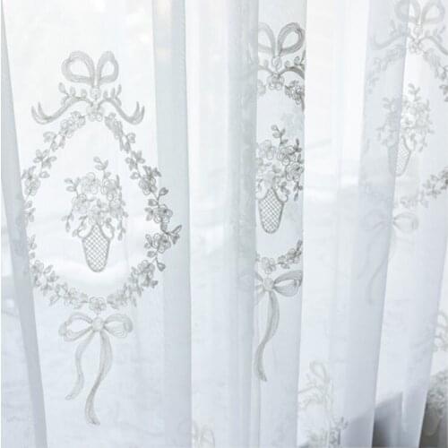 White Embroidered Curtain for Bedroom Country Style Elegant Romantic French Window Treatment Drapes zh419C