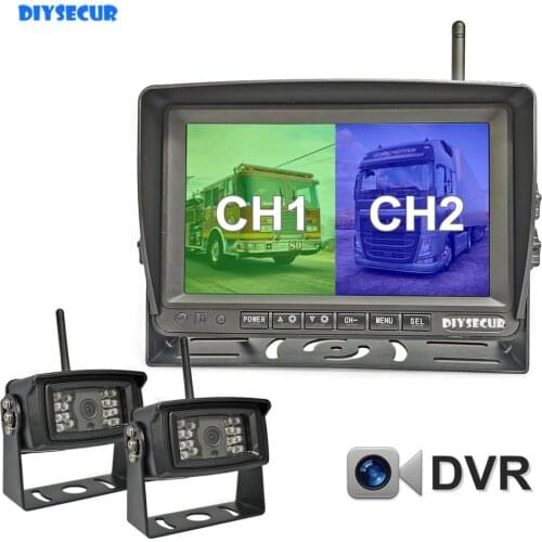 DIYSECUR 7" AHD Wireless Truck DVR Monitor 1280x720 HD Night Vision Reverse Backup Recorder Wifi LED Camera for Bus Car Truck RV