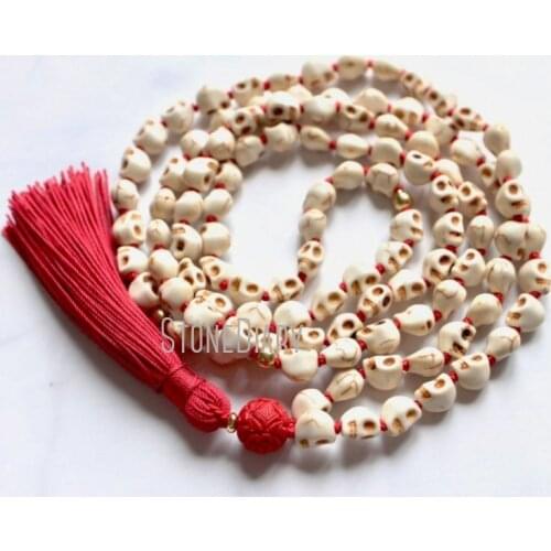 MN36786 Kali Skull Beads 108 Mala Beads Skull Necklace Goddess Kali Necklace Skull Prayer Beads