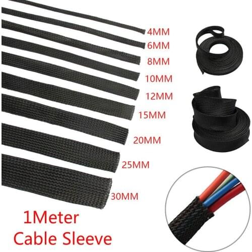Cable Sleeve Black Insulated Braided Sleeve PET Expandable High Density Sheathing 1/2/4/6/8/10/12/16/18/20/25/30/35/40/50mm Wire