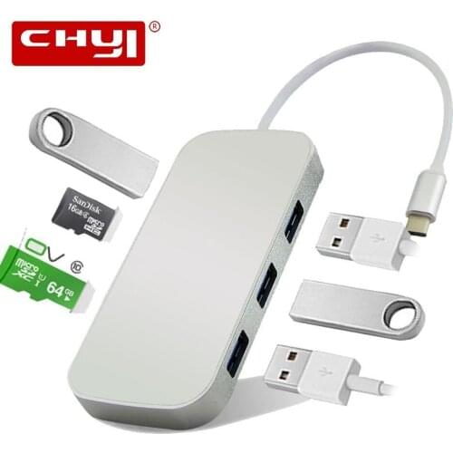 CHYI Type-C Hub 5 In 1 USB USB-C To 3 Port USB 3.0 + SD/TF Card Reader Type C Combo Splitter Adapter For Laptop Desktop Notebook