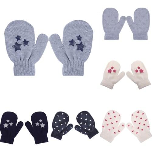 Children Winter Warm Gloves Star Heart Print Knitted Mittens No Fingers Comfortable Thick Gloves for Toddler Girls Boys