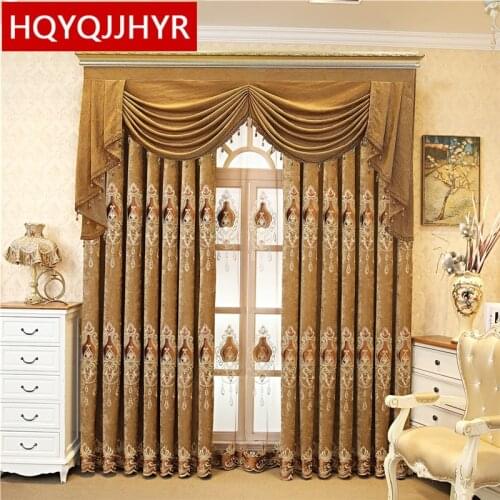 European And American Custom Luxury Brown Purple Blue Embroidered Villa Curtains For Living Room Bedroom Kitchen Hotel Windows