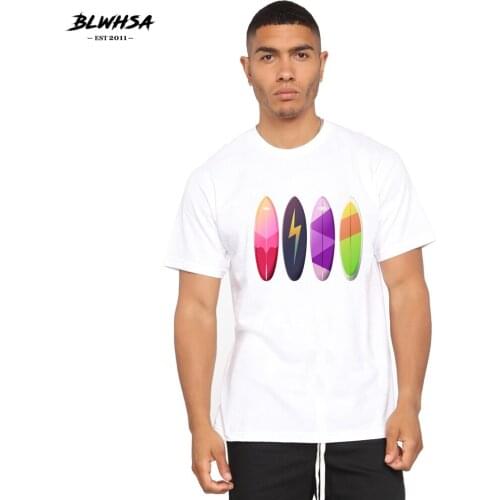 BLWHSA Surfboard Printed T Shirt Men Fashion Summer Cotton Funny T-shirt Cool Design Surfboard In Colors Print Plus Size Tees