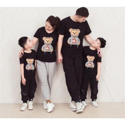 Short-sleeve Dad Mom Girls Boys T-shirt for Family Matching Clothes Outfits 2021 New Adult Baby Kids Cartoon Print Clothing
