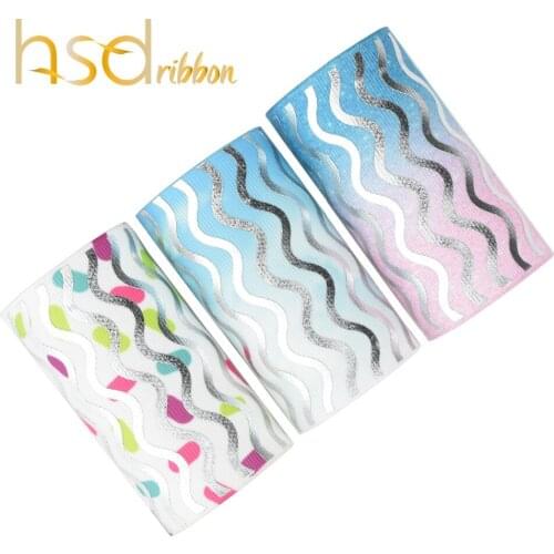 HSDRibbon 75mm custom Patterns Laser gold Foil Printed Grosgrain Ribbon