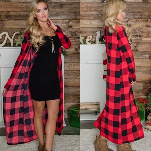 Women Cardigan Outwear Plaid Long Sleeve Cardigan Spring Autumn Ladies Sweater Long Plaid Long Coats Long Sleeve Loose
