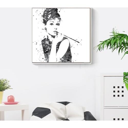 Original Watercolor Audrey Hepburn Movie Poster Prints Abstract Girl Picture Wall Art Living Room Decor Canvas Painting No Frame