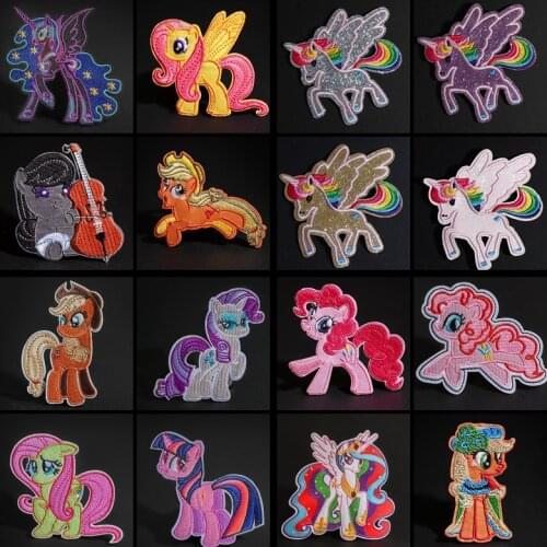 Kawaii Anime Horse Unicorn Patches For Clothes Iron On Embroidered Lucky Animal Fabric Badges Applique DIY Apparel Accessory