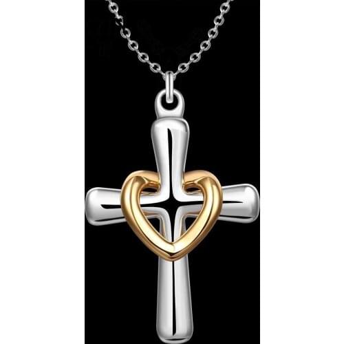 Hot sale womens silver plated pendant necklace heart X shape necklace for men fashion jewelry for gift P094