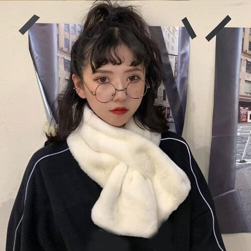 Furry Cross Scarves Winter Warm Scarf Neck Warmer Plush Imitation Rabbit Fur Collar Solid Color Soft Comfortable Thicken Scarf