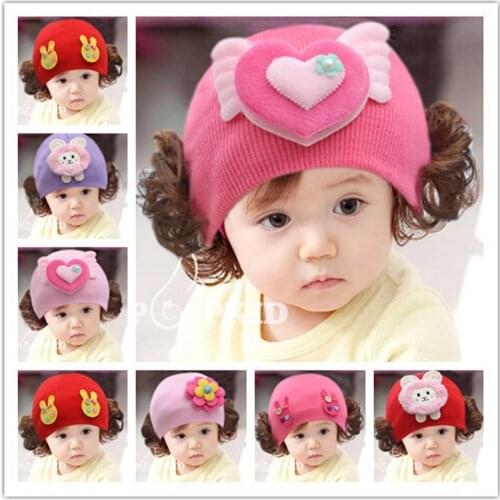 Cute Toddler Girl Hats Kawaii Warm Toddler Winter Hats For Kids Wigs Knit Hat Knitted Child Cap Kids Infant Girls Baby Bonnet
